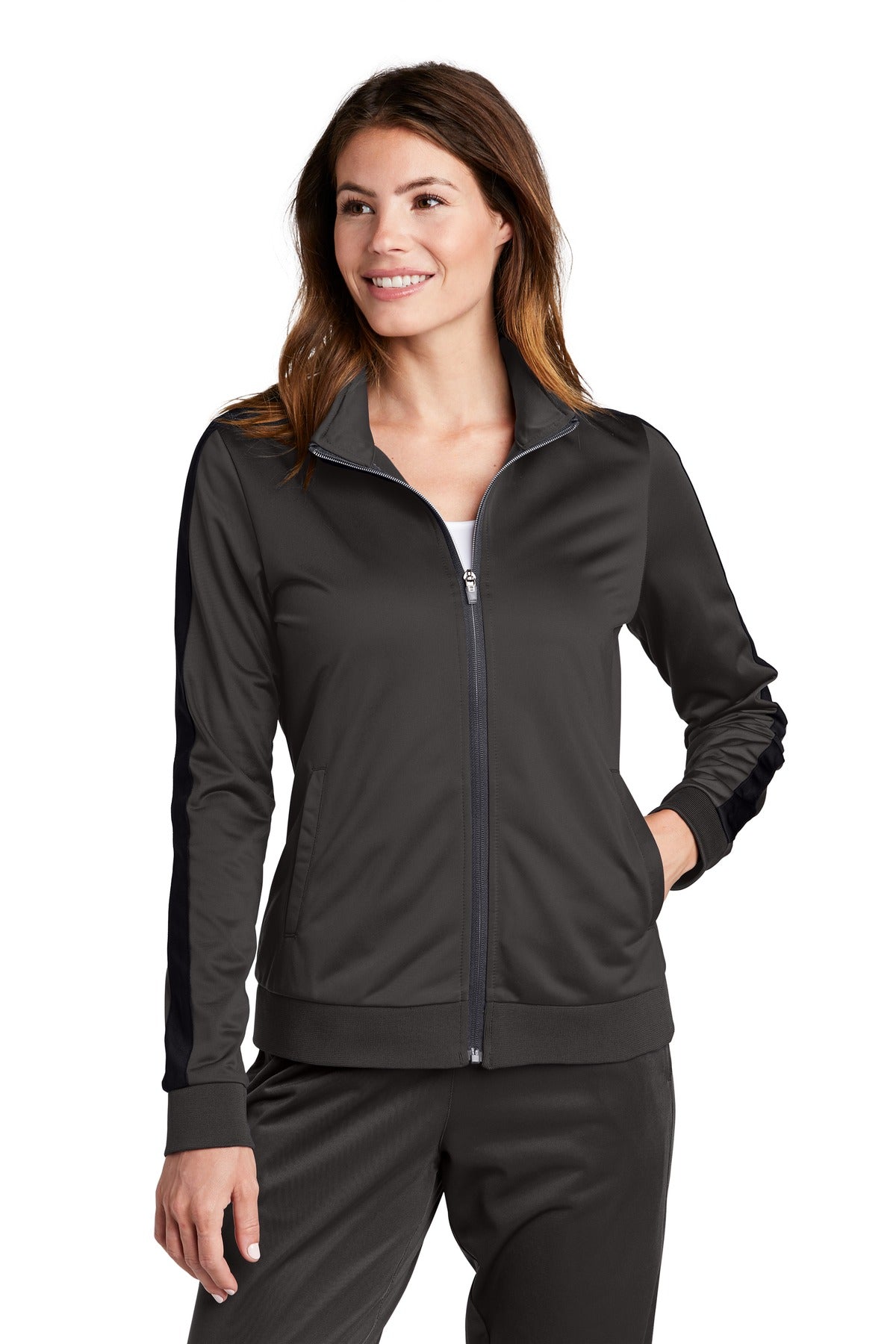 Sport-Tek ® Ladies Tricot Sleeve Stripe Track Jacket LST94