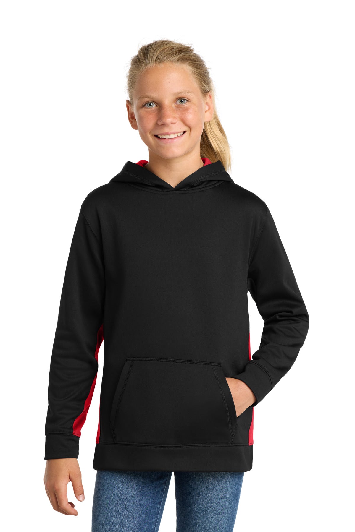 Sport-Tek® Youth Sport-Wick® Fleece Colorblock Hooded Pullover  YST235