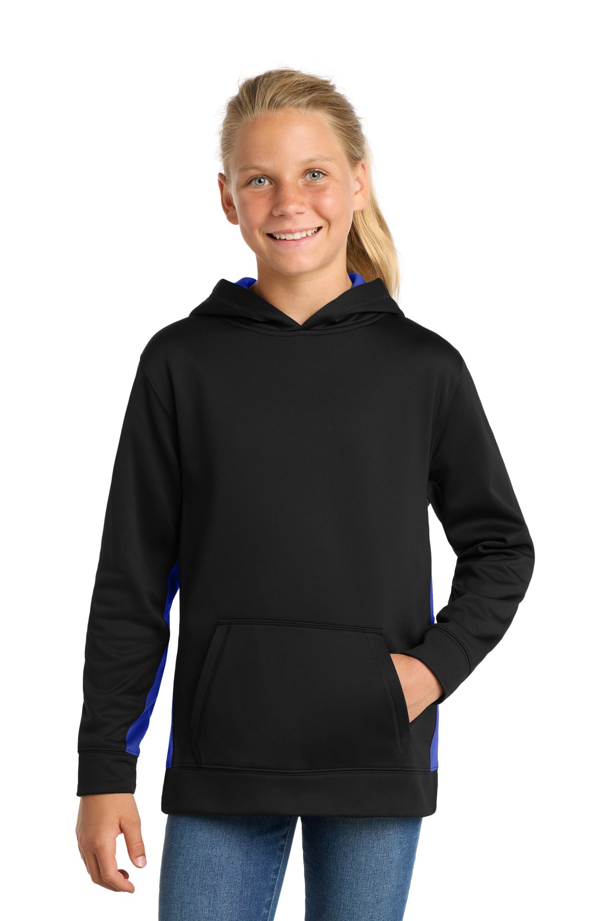 Sport-Tek® Youth Sport-Wick® Fleece Colorblock Hooded Pullover  YST235