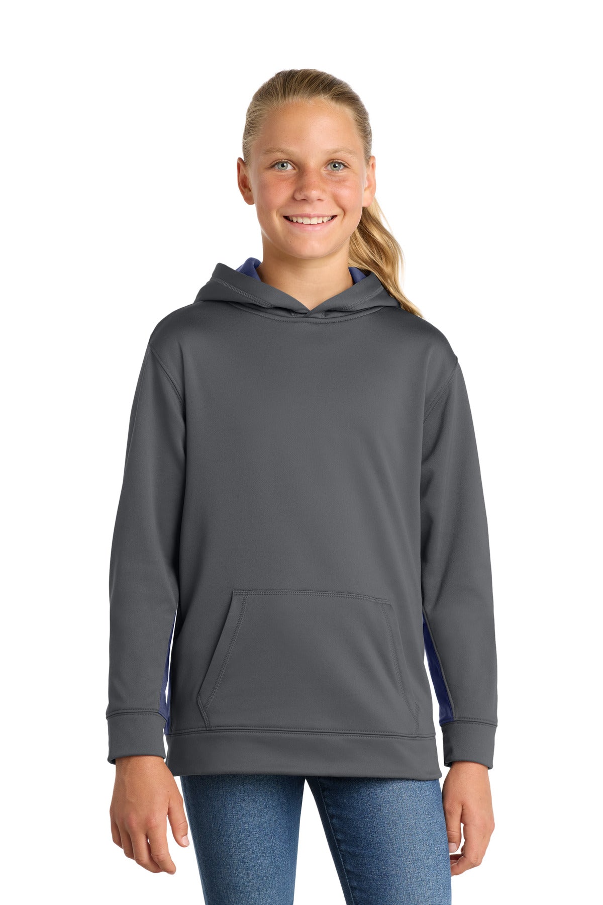 Sport-Tek® Youth Sport-Wick® Fleece Colorblock Hooded Pullover  YST235