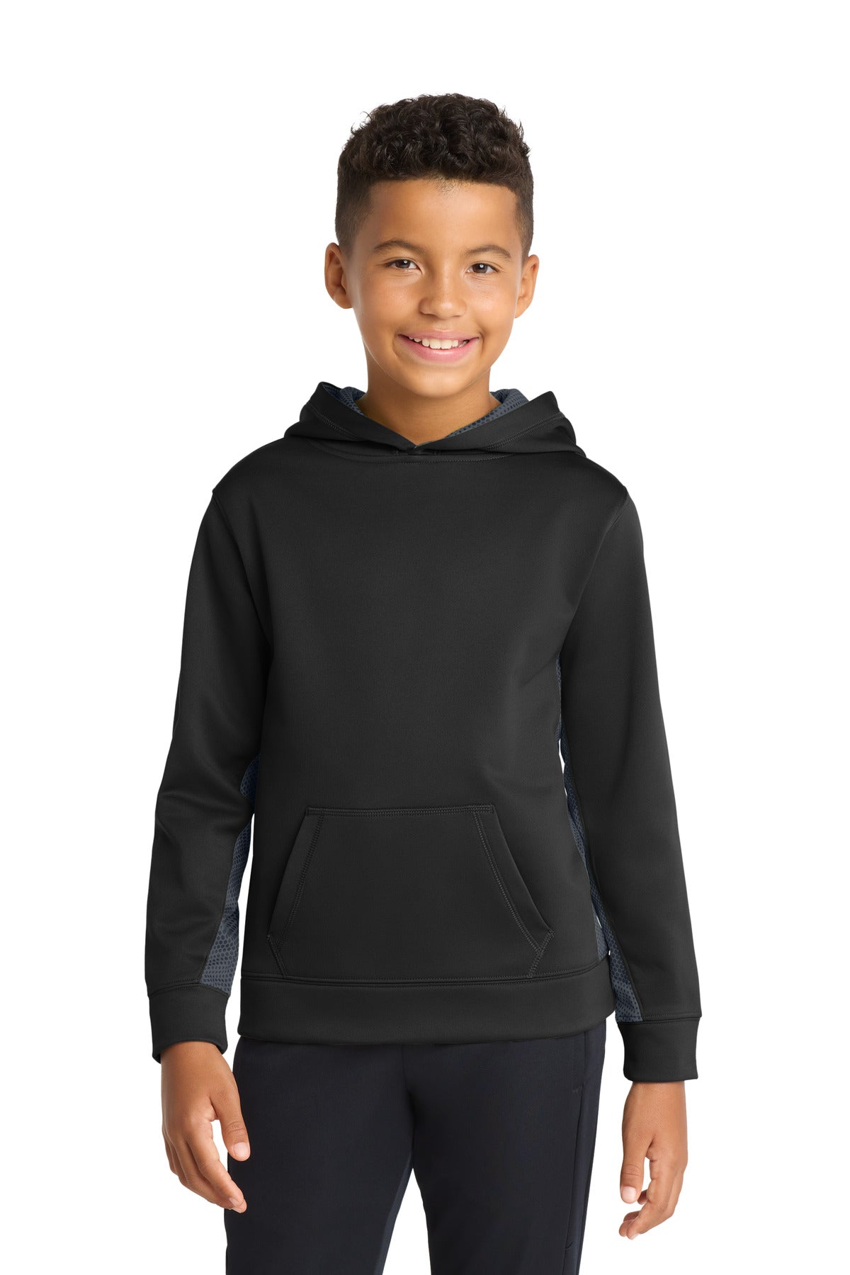 Sport-Tek® Youth Sport-Wick® CamoHex Fleece Colorblock Hooded Pullover  YST239