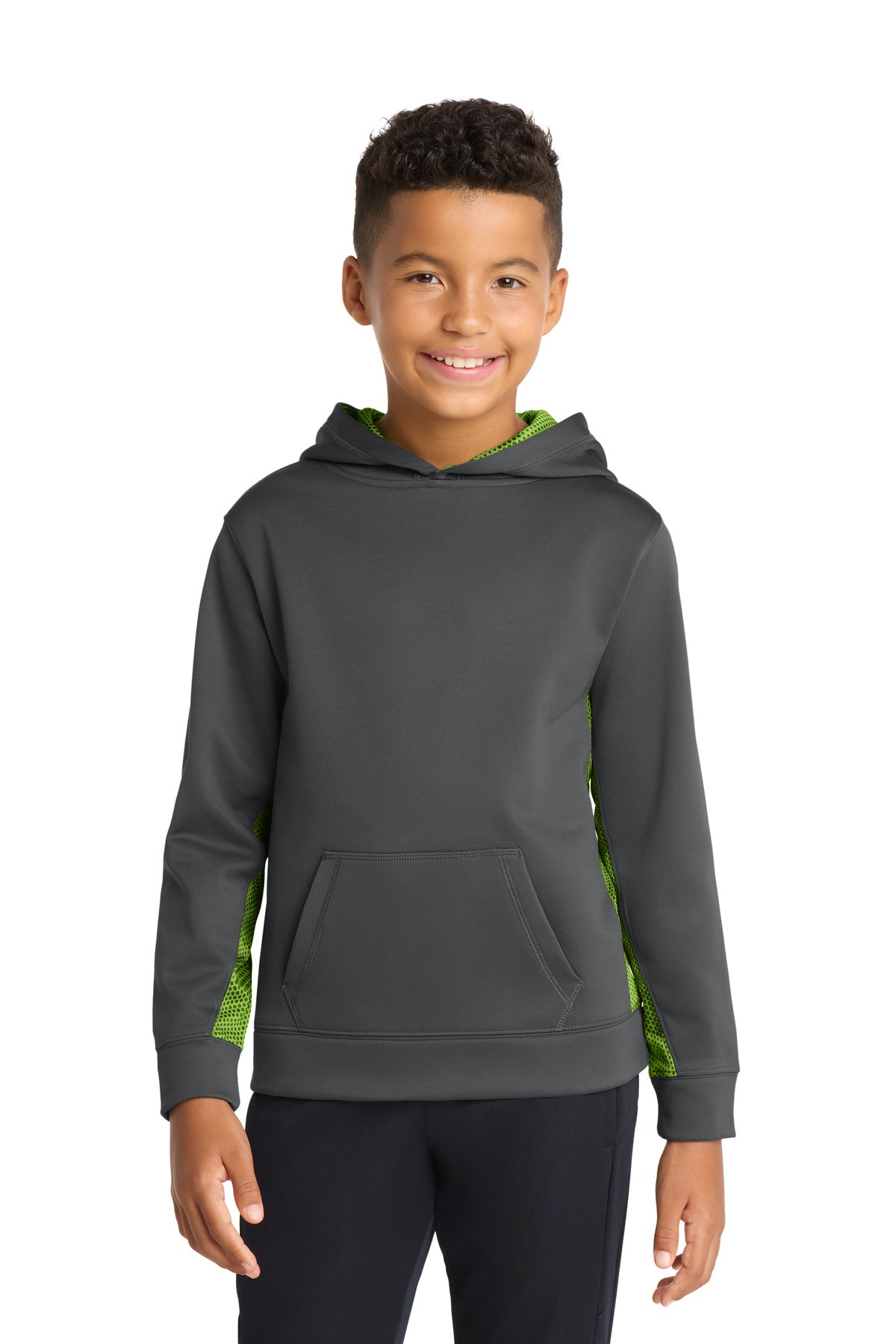 Sport-Tek® Youth Sport-Wick® CamoHex Fleece Colorblock Hooded Pullover  YST239