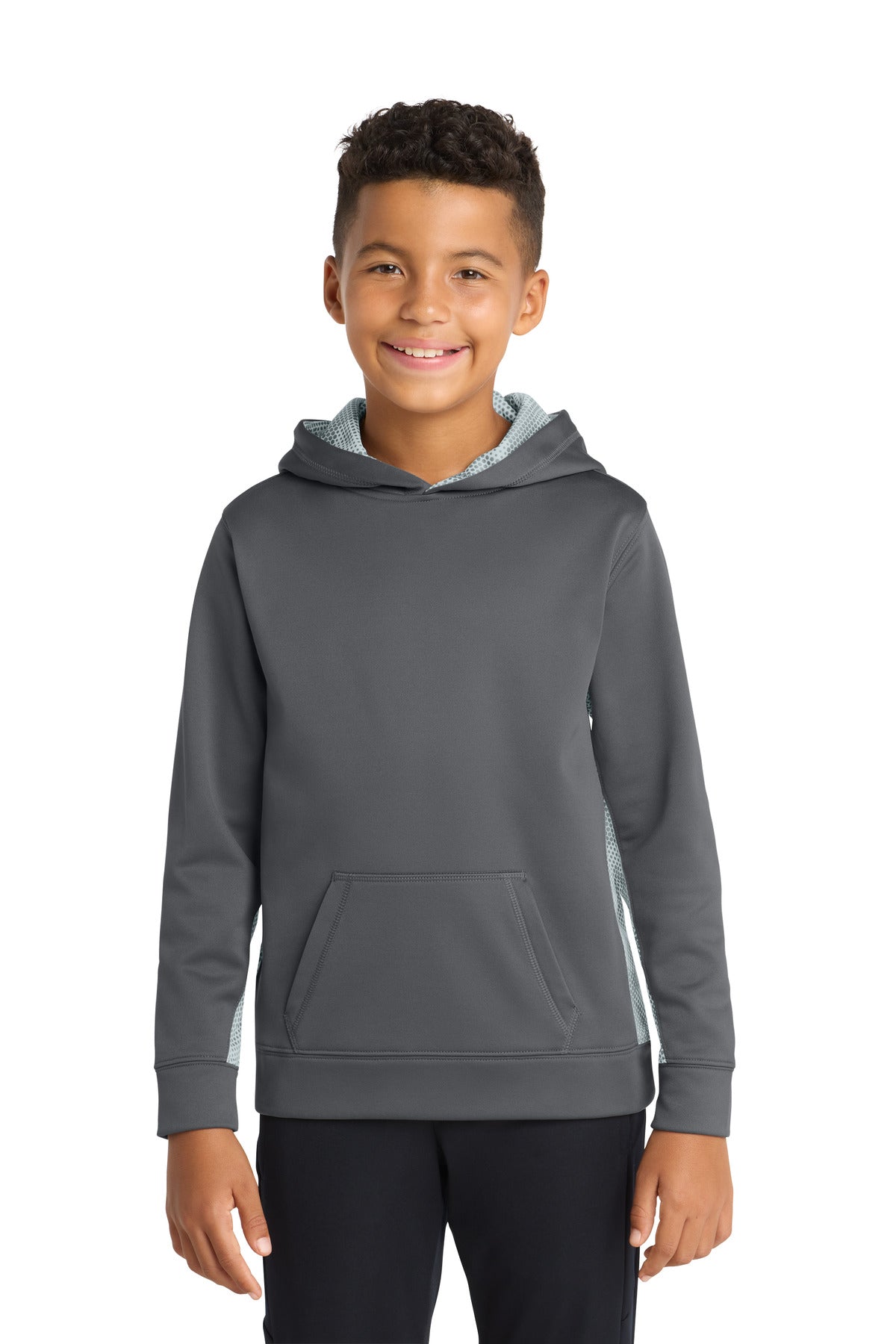 Sport-Tek® Youth Sport-Wick® CamoHex Fleece Colorblock Hooded Pullover  YST239