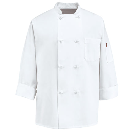 Red Kap® Eight Knot Button Chef Coat with Thermometer Pocket / 0414WH