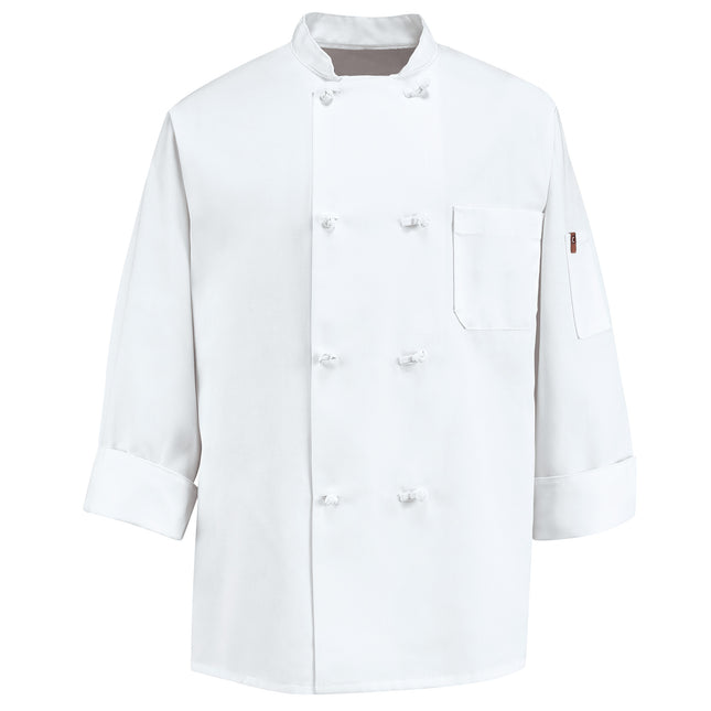Red Kap® Eight Knot Button Chef Coat with Thermometer Pocket / 0414WH