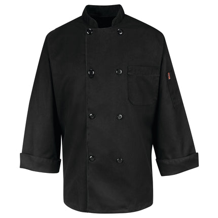 Red Kap® Eight Pearl Button Black Chef Coat / KT76BK
