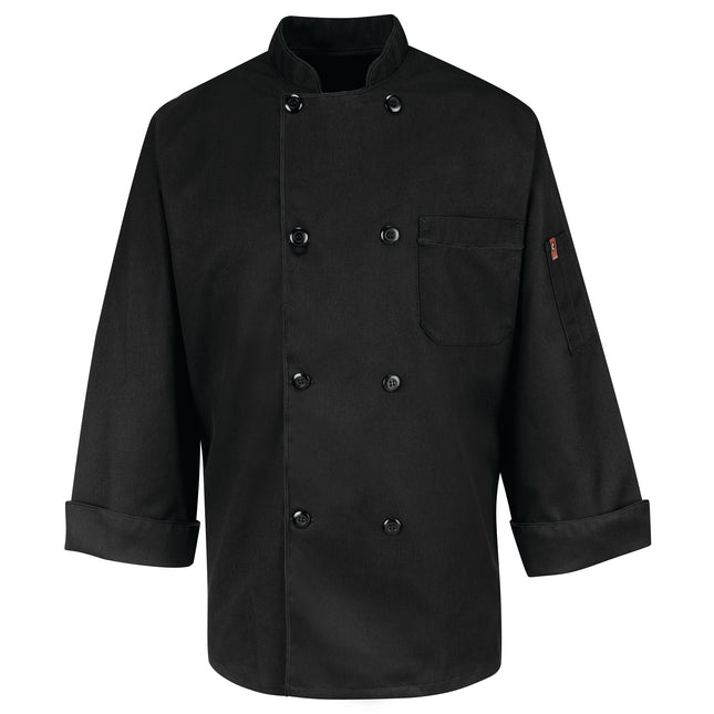 Red Kap® Eight Pearl Button Black Chef Coat / KT76BK