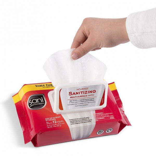 Sani Professional No-Rinse Sanitizing Wipes Multi-Surface 9" x 8" Softpack 12 / 72 cs