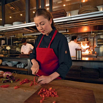 Red Kap® Black Chef Coat Ten Pearl Buttons / 0425BK