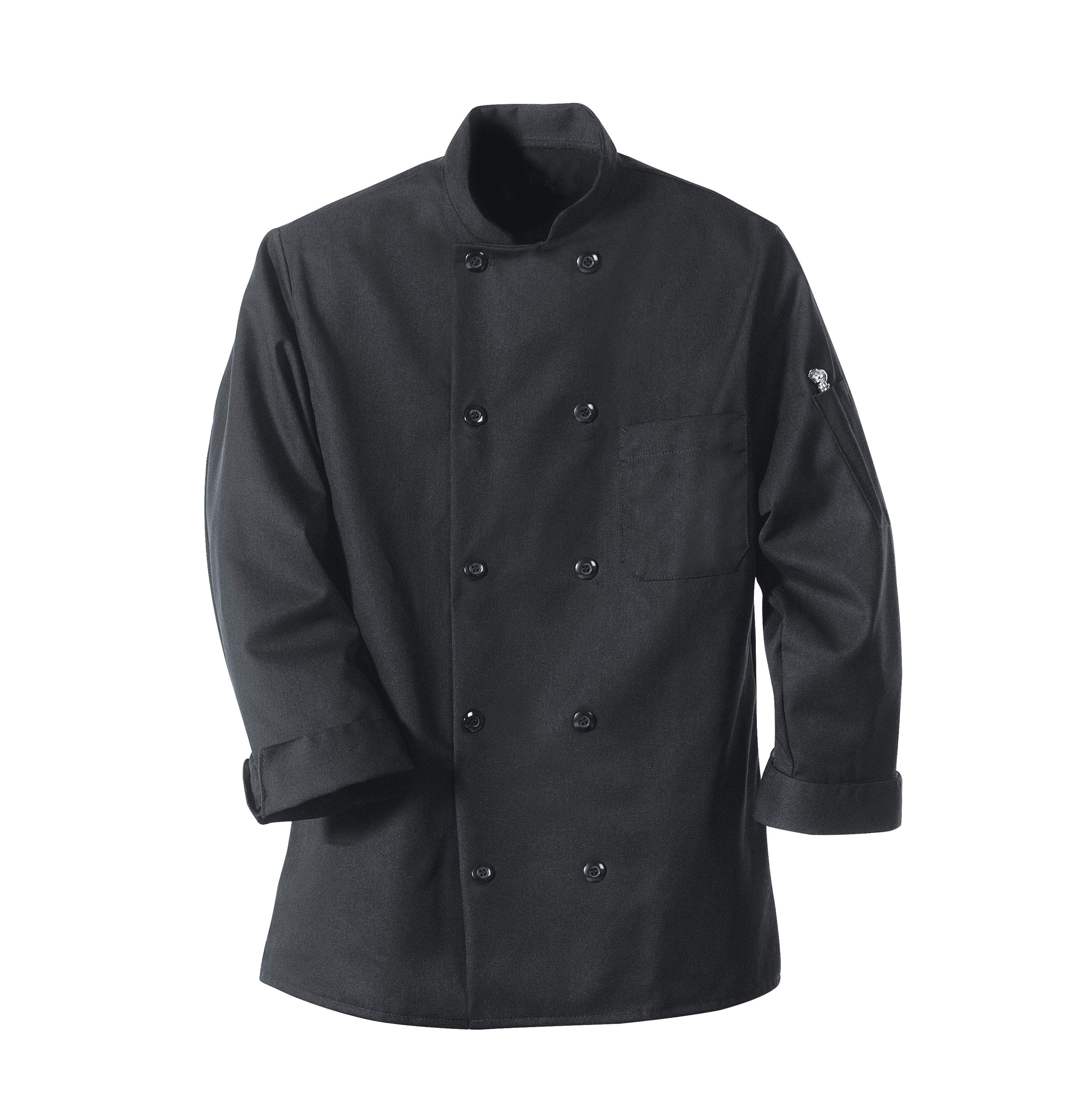 Red Kap® Black Chef Coat Ten Pearl Buttons / 0425BK